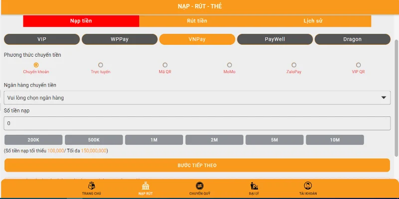 Nhà cái Typhu 88 cũng cho phép anh em nạp tiền bằng Internet Banking